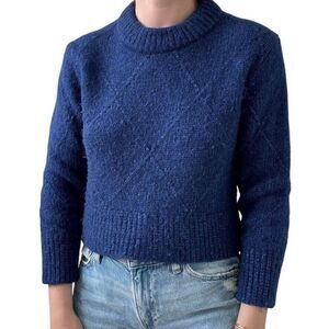 Everlane Womens Navy Blue Alpaca Wool Blend Fluffy Cropped Sweater Sz S
